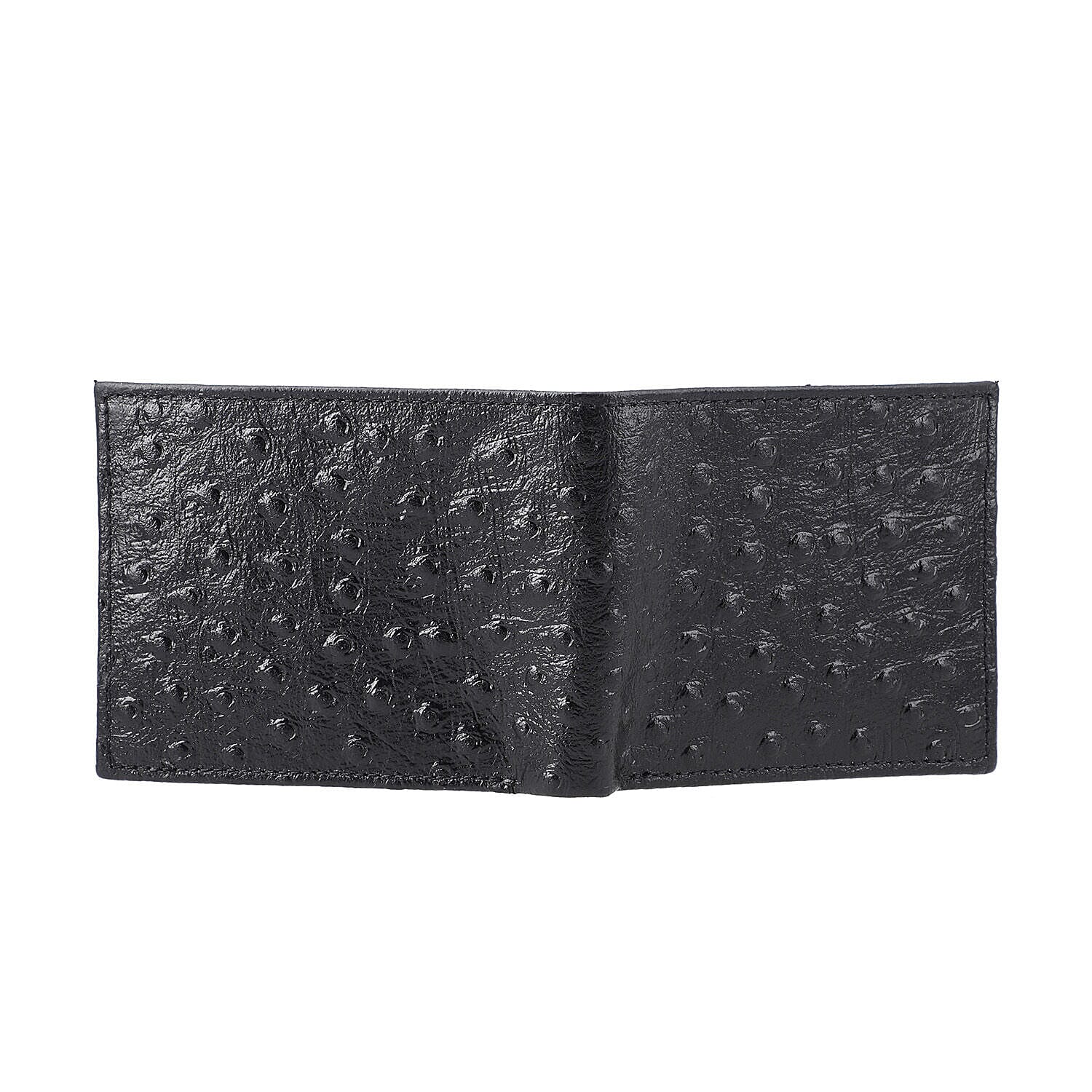 Genuine Leather Ostrich Embossed Bi Fold Mens Wallet (RFID Protected) - Ostrich Black