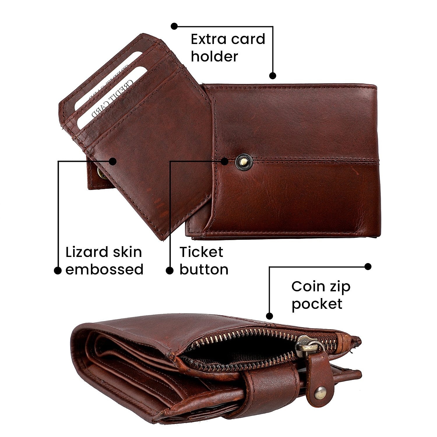 100% Genuine Leather Bi Fold Men Wallet (Size 13x9 cm) - Brown