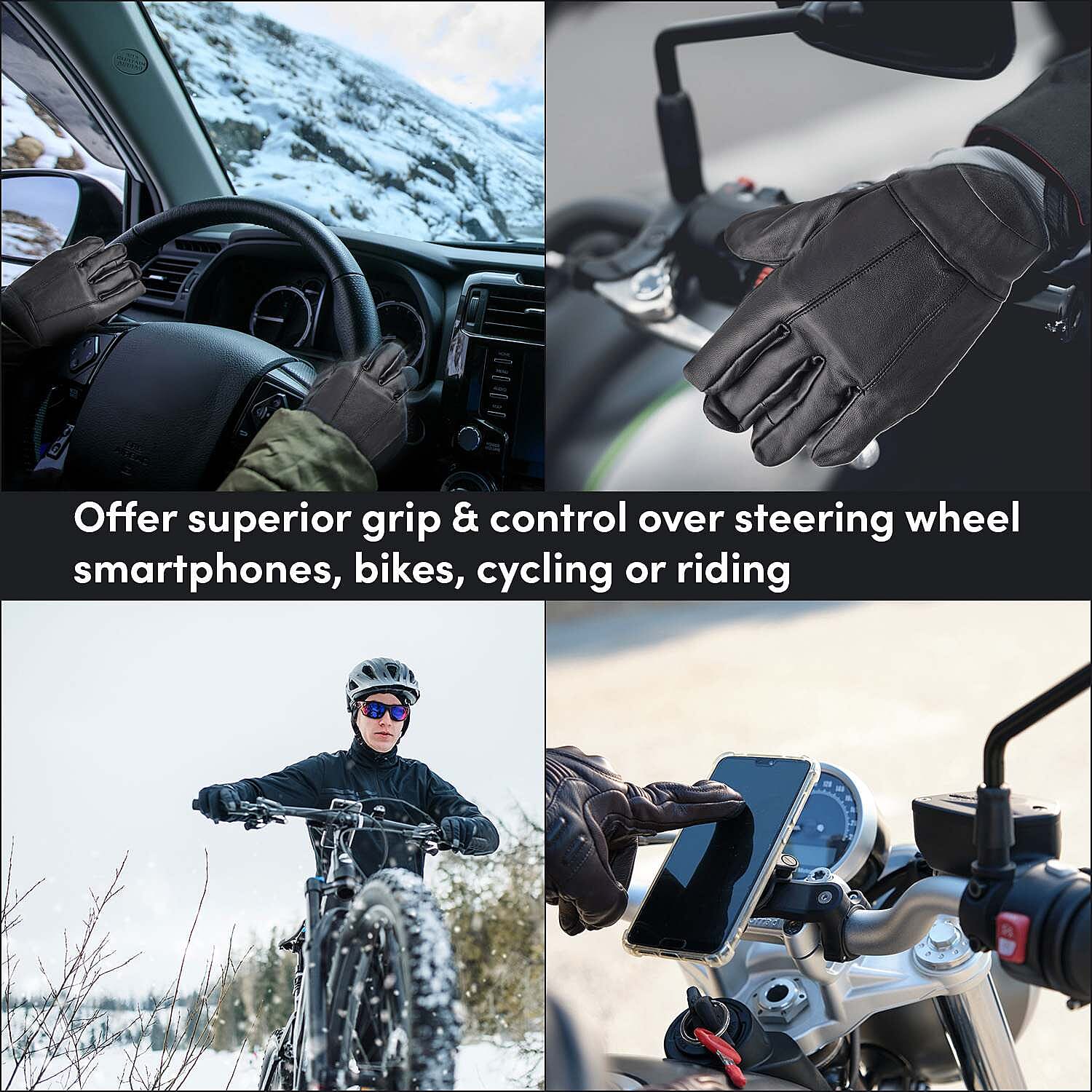 100% Genuine Leather Winter Gloves (Size Large) - Black