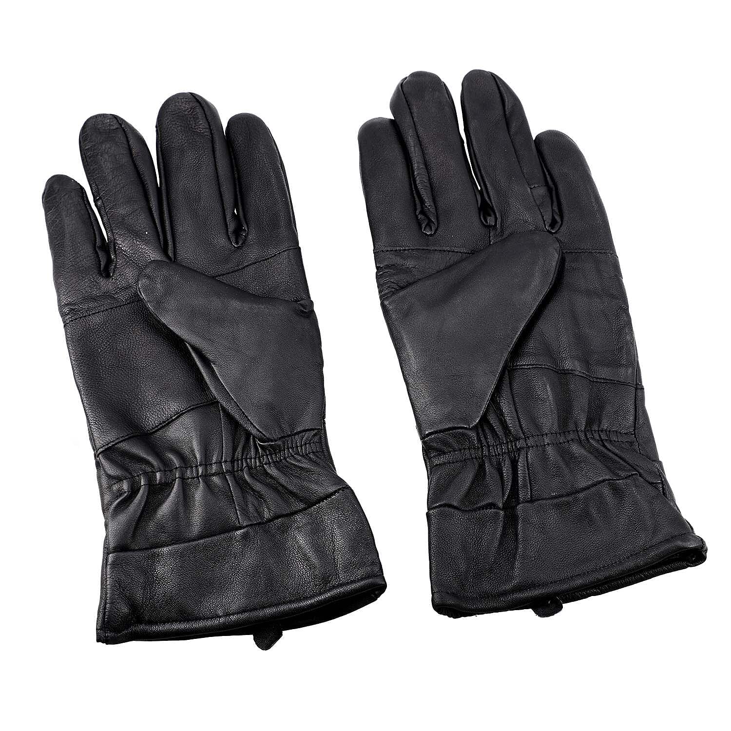 100% Genuine Leather Winter Gloves (Size Large) - Black