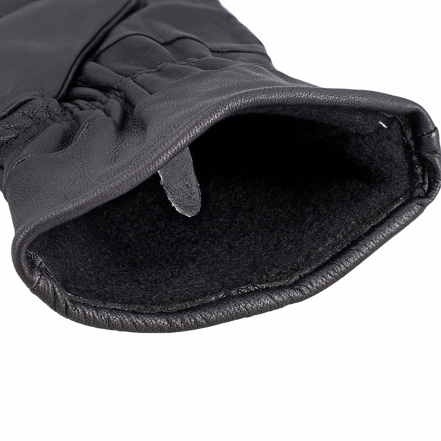 100% Genuine Leather Winter Gloves (Size Large) - Black