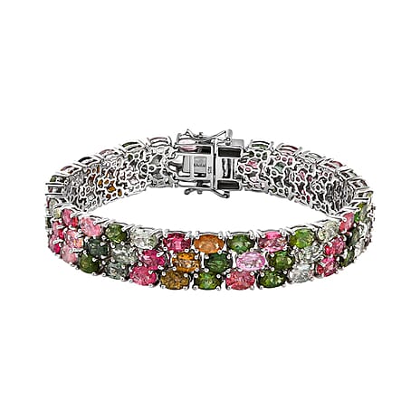 Multi-Tourmaline Bracelet (Size - 7) in Platinum Overlay Sterling Silver 35.17 Ct, Silver Wt. 23.67 Gms.