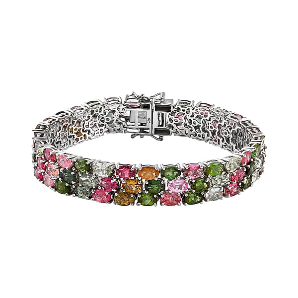 •BLACK TOURMALINE - GEO MIX• linked silver bracelet (7.25