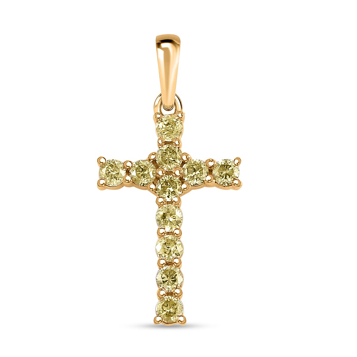 9K Yellow Gold SGL Certified Natural Yellow Diamond Cross Pendant 0.50 Ct.