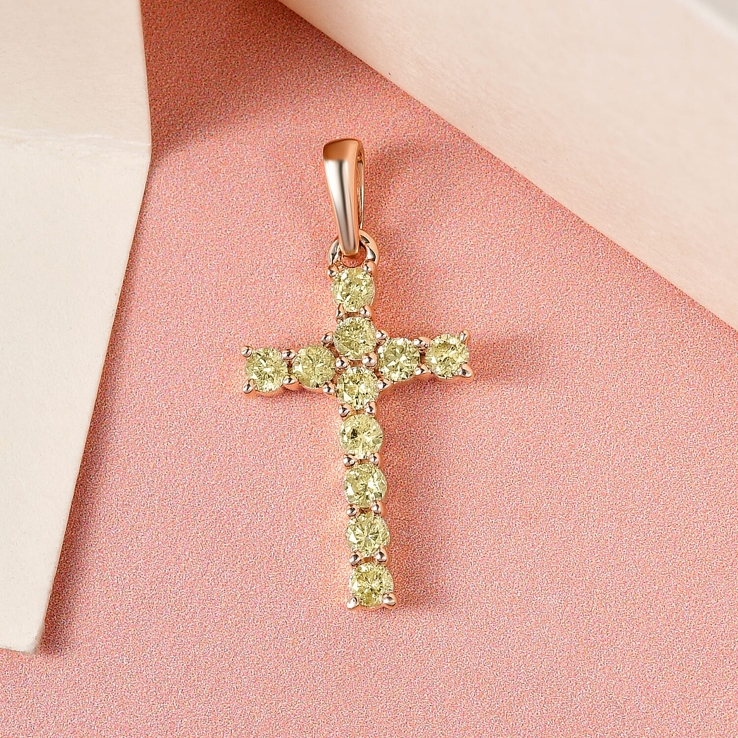 9K Yellow Gold SGL Certified Natural Yellow Diamond Cross Pendant 0.50 Ct.