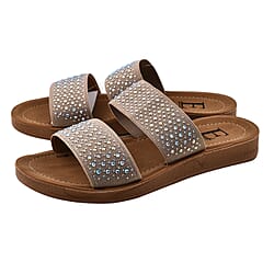 Crystal Studded Sliders (Size 36) - Monza Beige