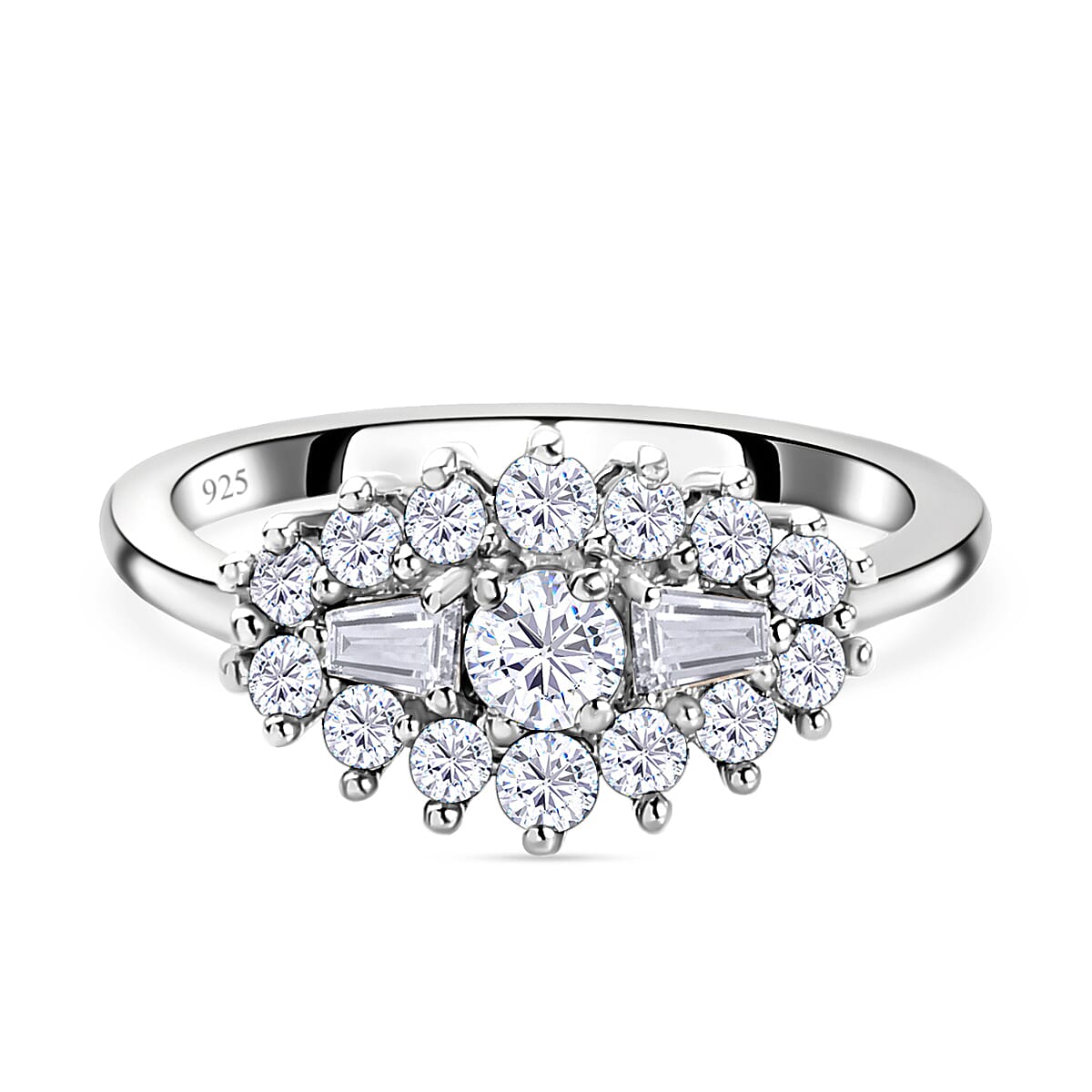 Moissanite  Ring in Platinum Overlay Sterling Silver