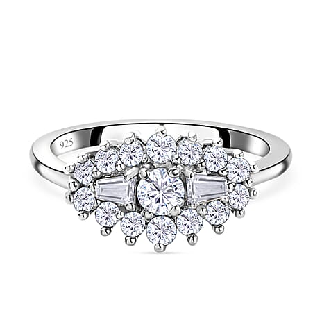 Moissanite  Ring in Platinum Overlay Sterling Silver