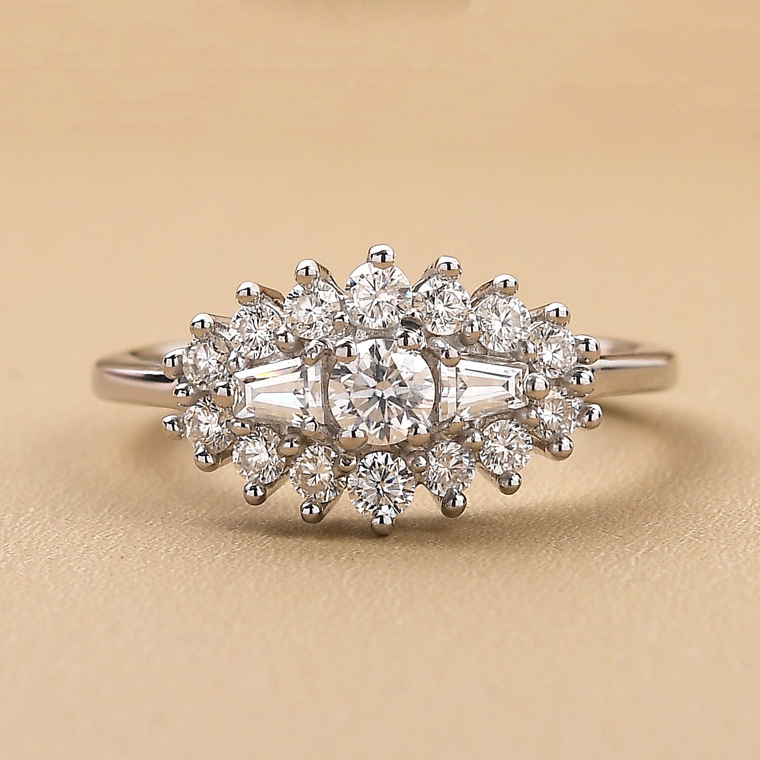 Moissanite  Ring in Platinum Overlay Sterling Silver