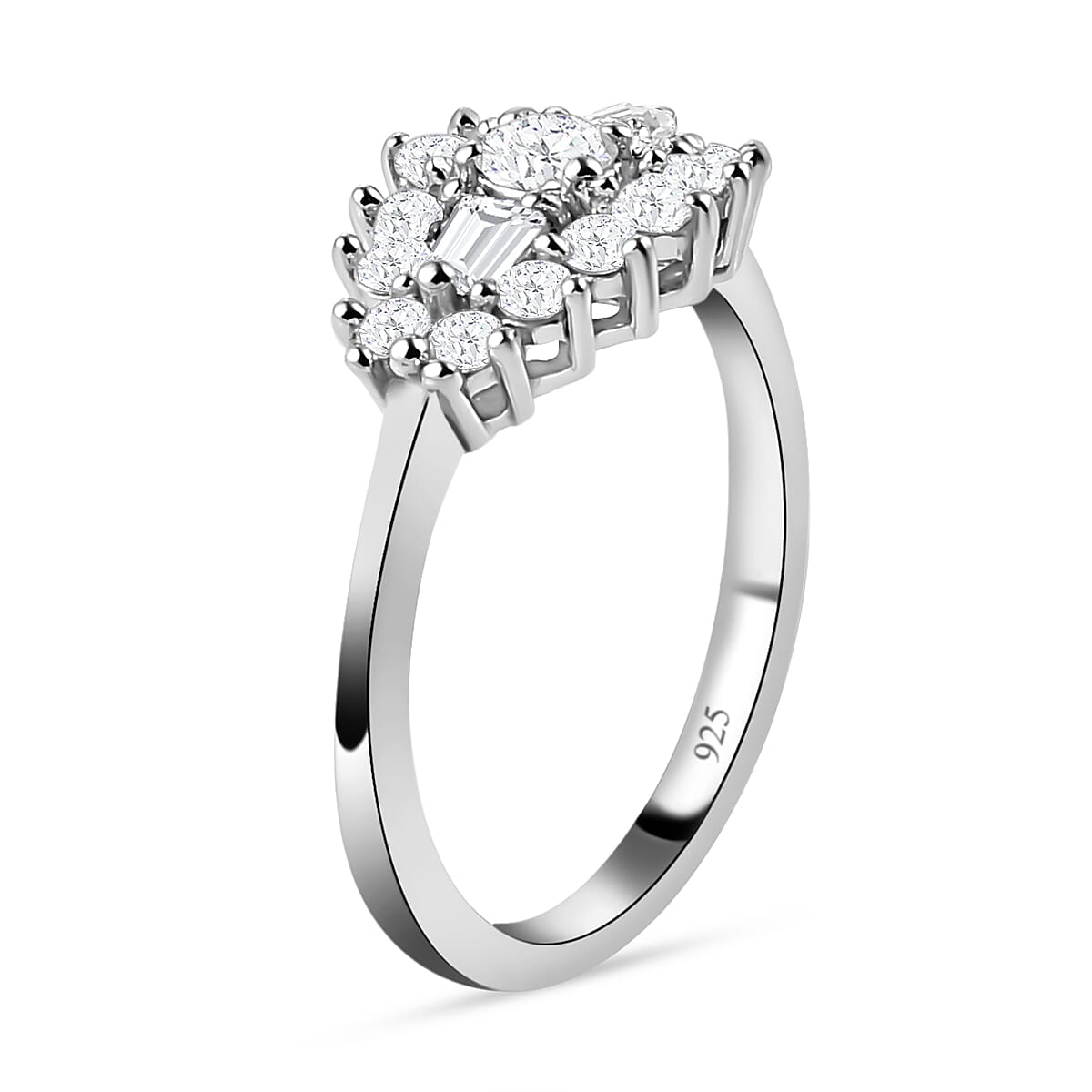 Moissanite  Ring in Platinum Overlay Sterling Silver