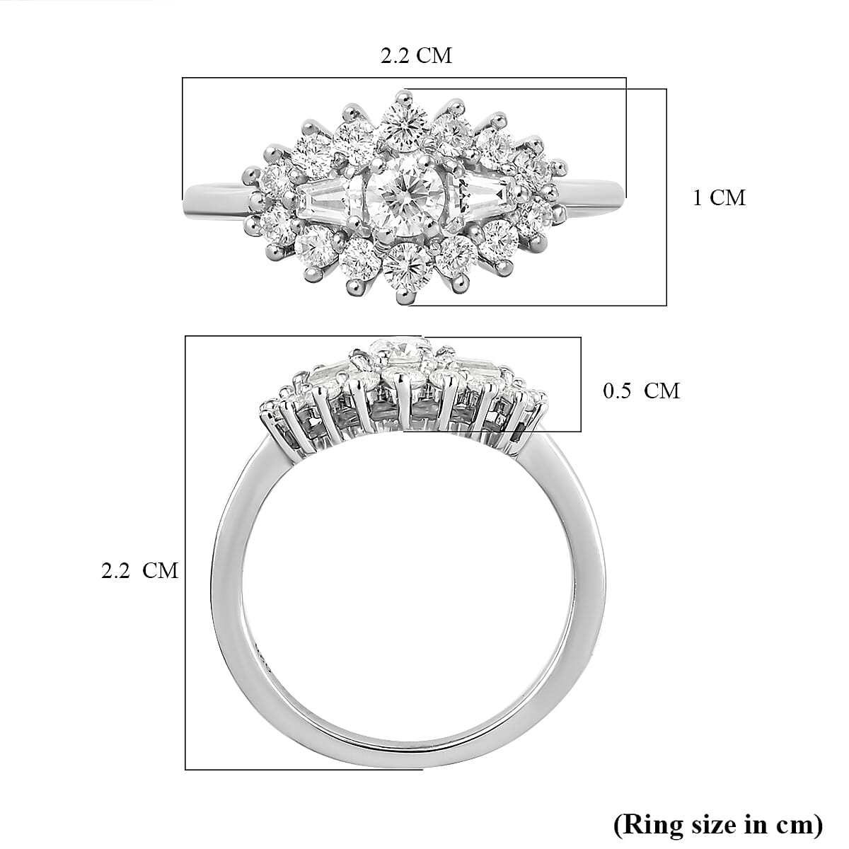 Moissanite  Ring in Platinum Overlay Sterling Silver