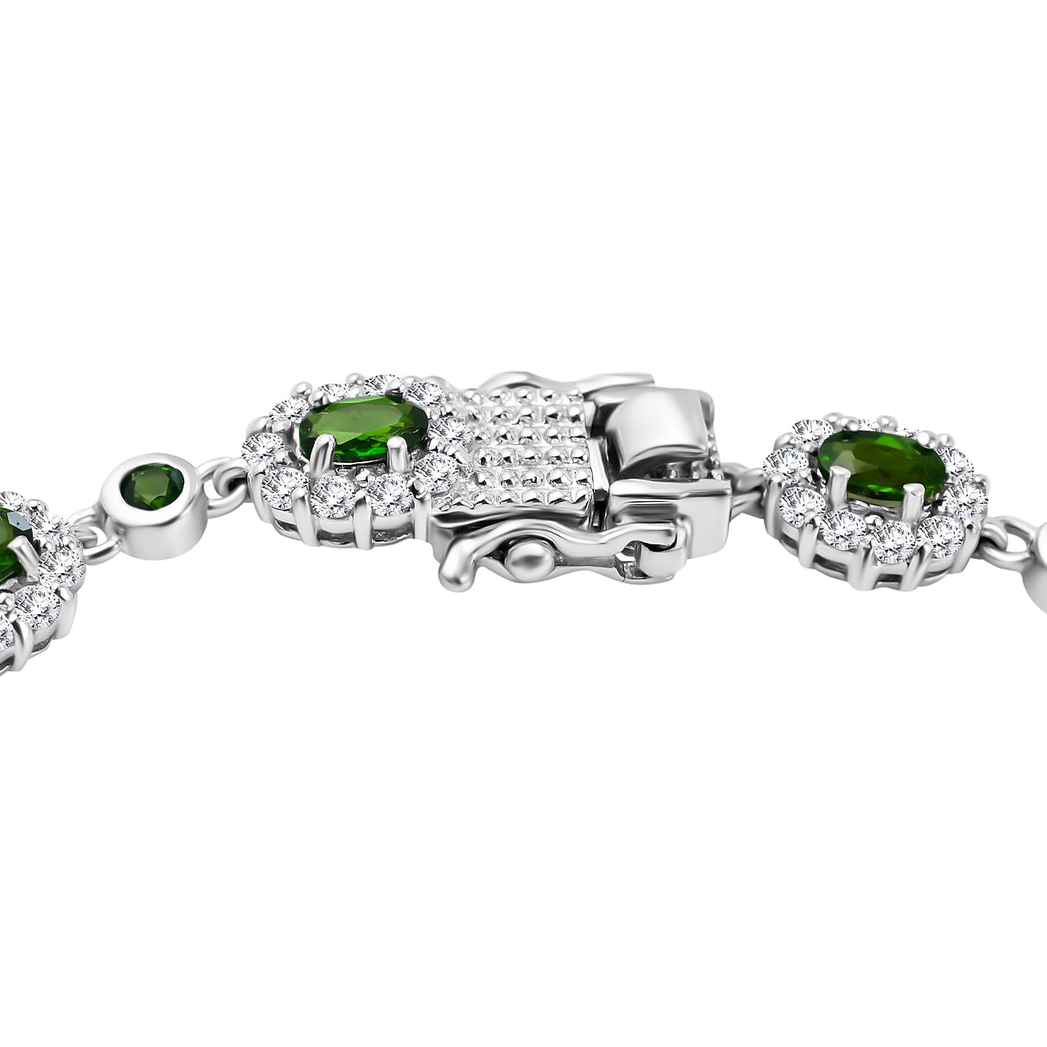 Natural Chrome Diopside and Natural Zircon Bracelet (Size - 7) in Rhodium Overlay Sterling Silver 6.52 Ct, Silver Wt. 10.40 Gms.