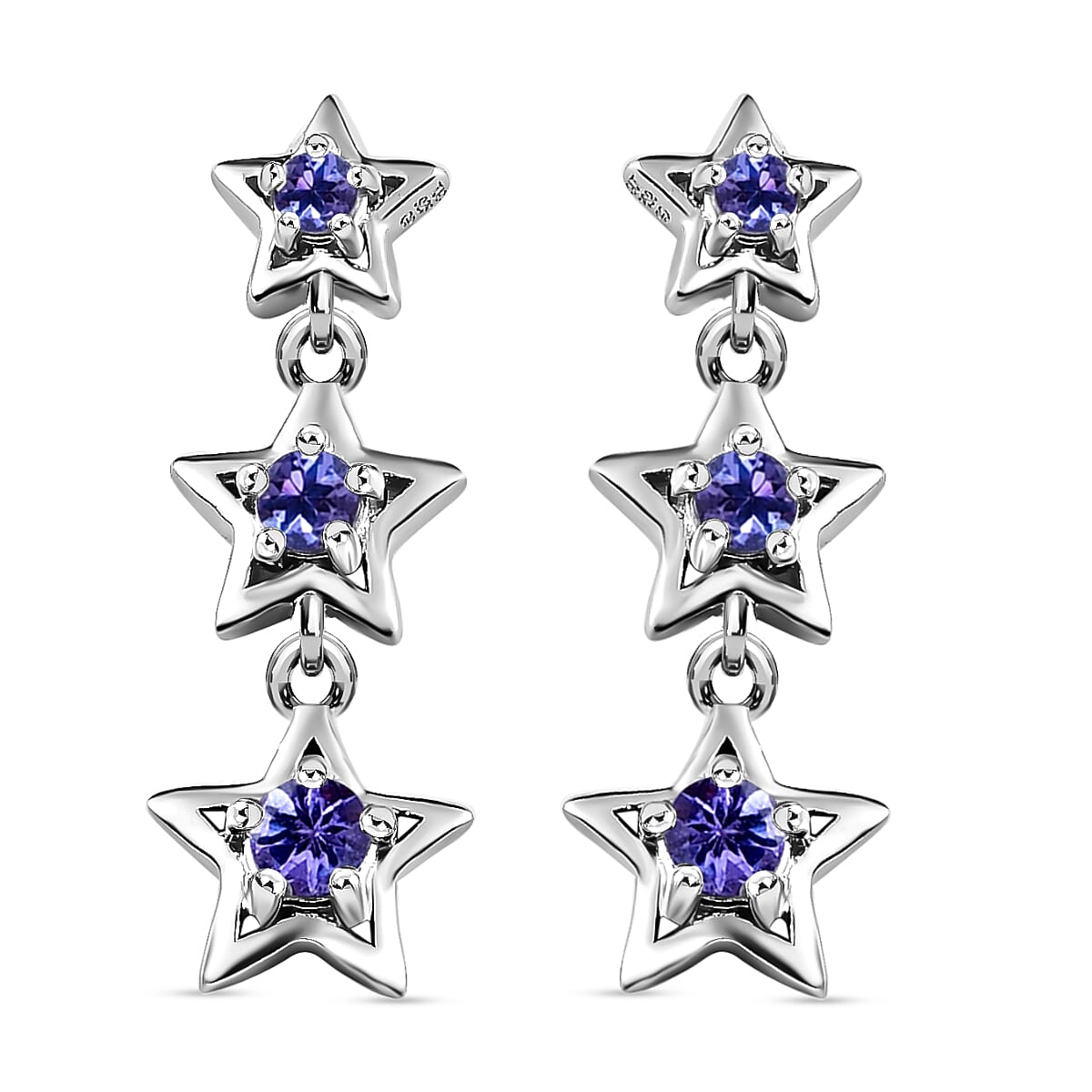 GP Celestial Dream Collection - Tanzanite Star Dangling Earrings (With Push Back) in Platinum Overlay Sterling Silver