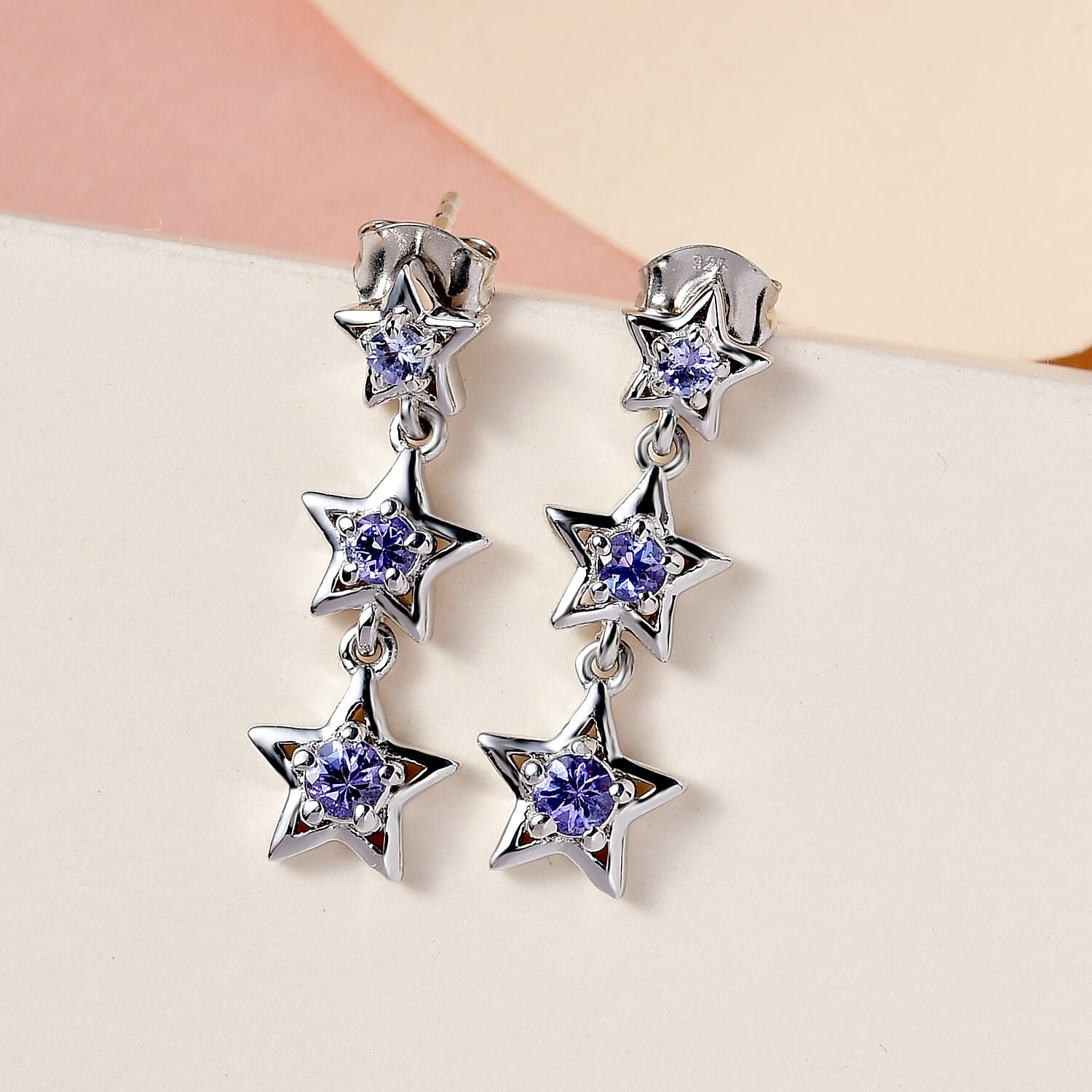 GP Celestial Dream Collection - Tanzanite Star Dangling Earrings (With Push Back) in Platinum Overlay Sterling Silver