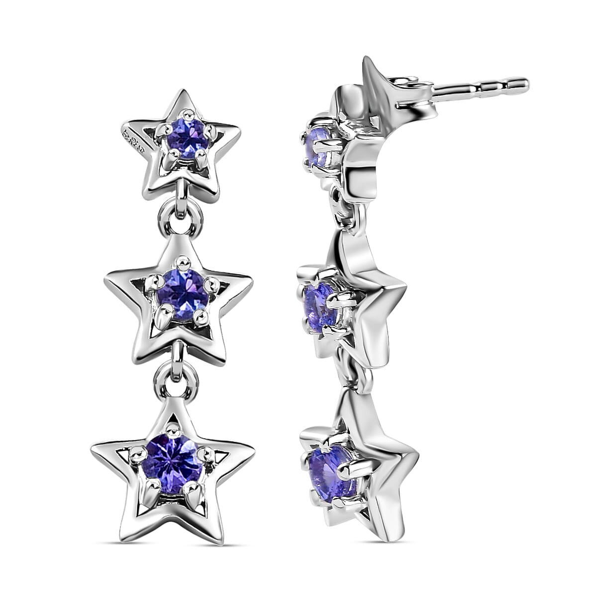 GP Celestial Dream Collection - Tanzanite Star Dangling Earrings (With Push Back) in Platinum Overlay Sterling Silver