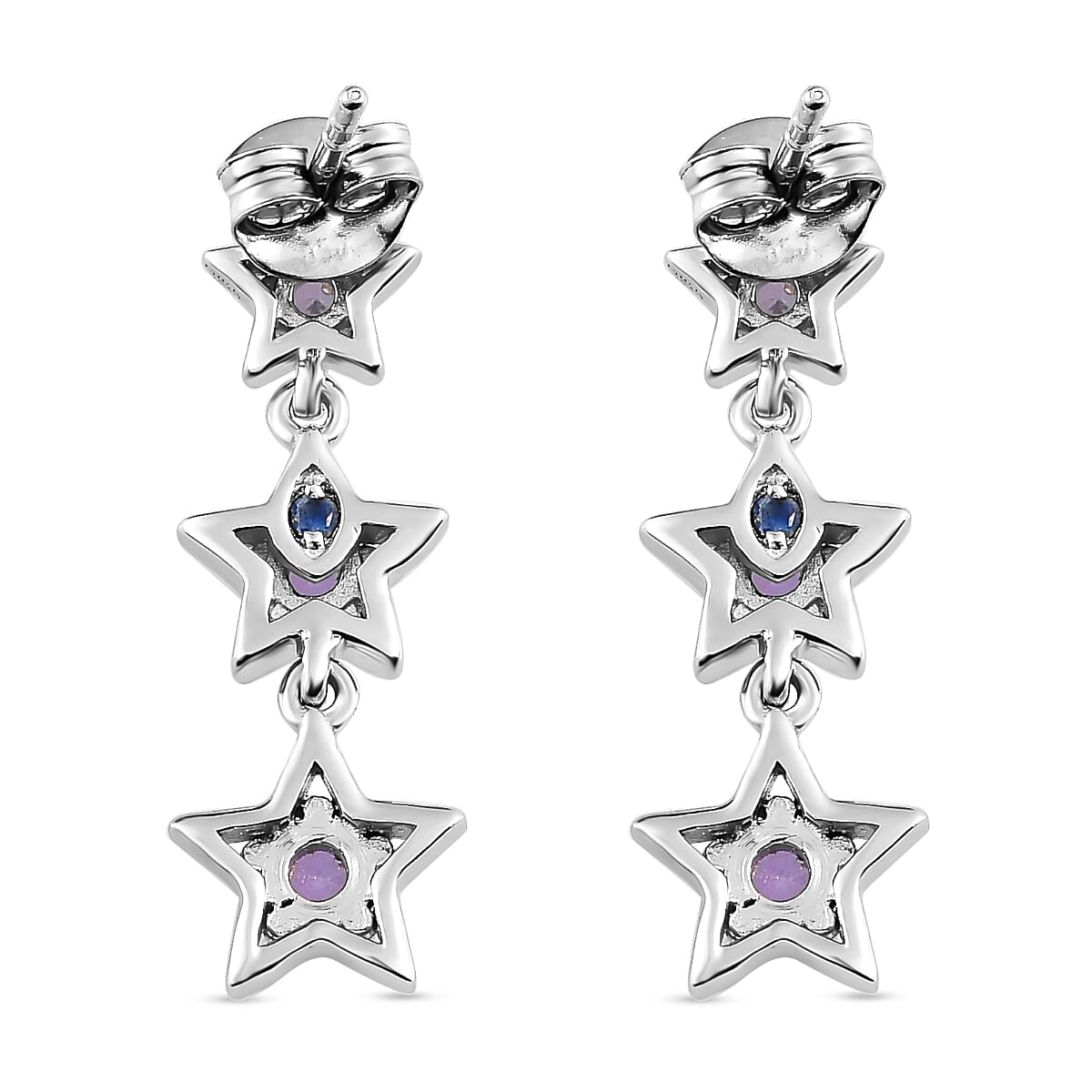 GP Celestial Dream Collection - Tanzanite Star Dangling Earrings (With Push Back) in Platinum Overlay Sterling Silver