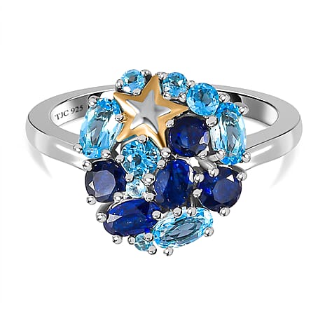 GP Celestial Dream Collection - Masoala Sapphire and Swiss Blue Topaz Cluster Ring in 18K Vermeil Yellow Gold Plated & Rodium Sterling Silver 2.70 Ct.