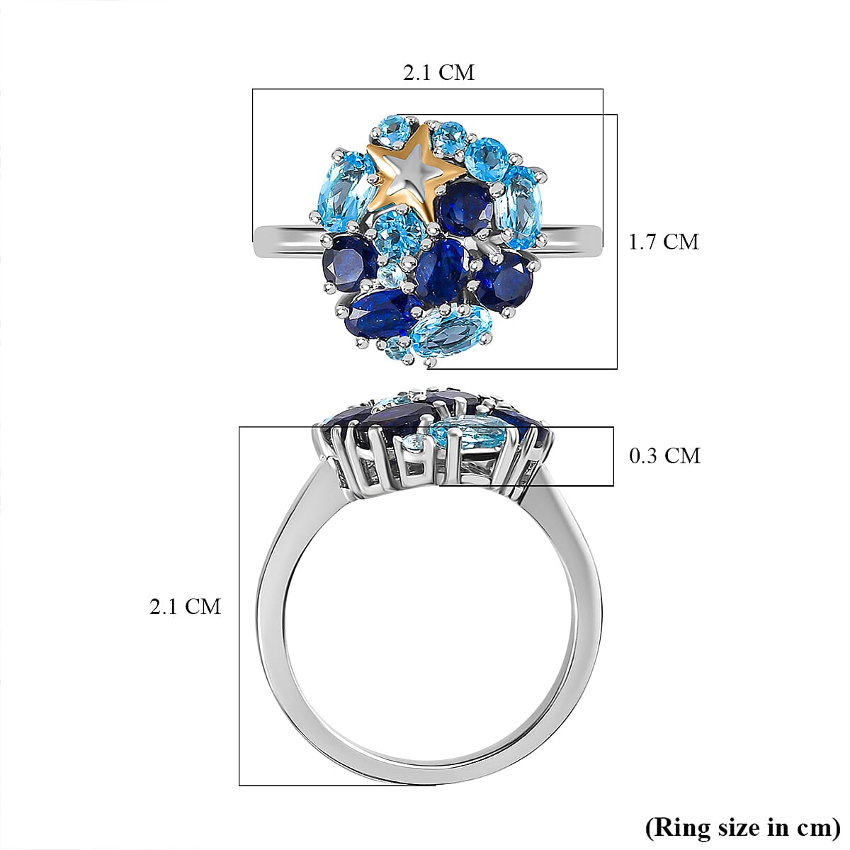GP Celestial Dream Collection - Masoala Sapphire and Swiss Blue Topaz Cluster Ring in 18K Vermeil Yellow Gold Plated & Rodium Sterling Silver 2.70 Ct.