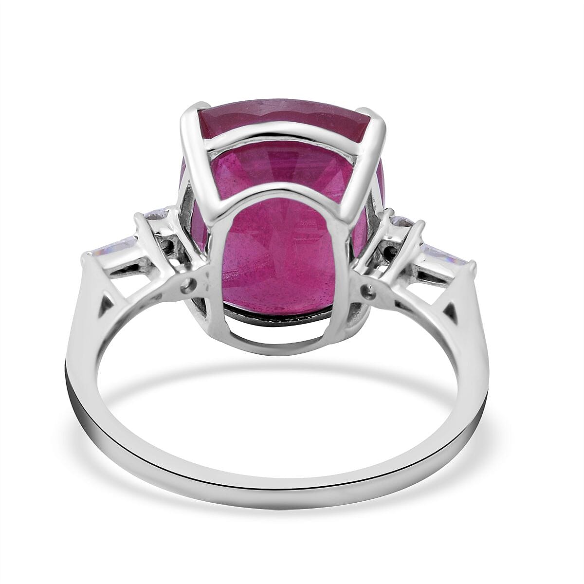 9K White Gold AAA Niassa Ruby and Moissanite Ring 8.45 Ct.