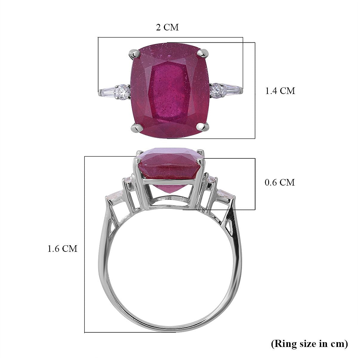9K White Gold AAA Niassa Ruby and Moissanite Ring 8.45 Ct.