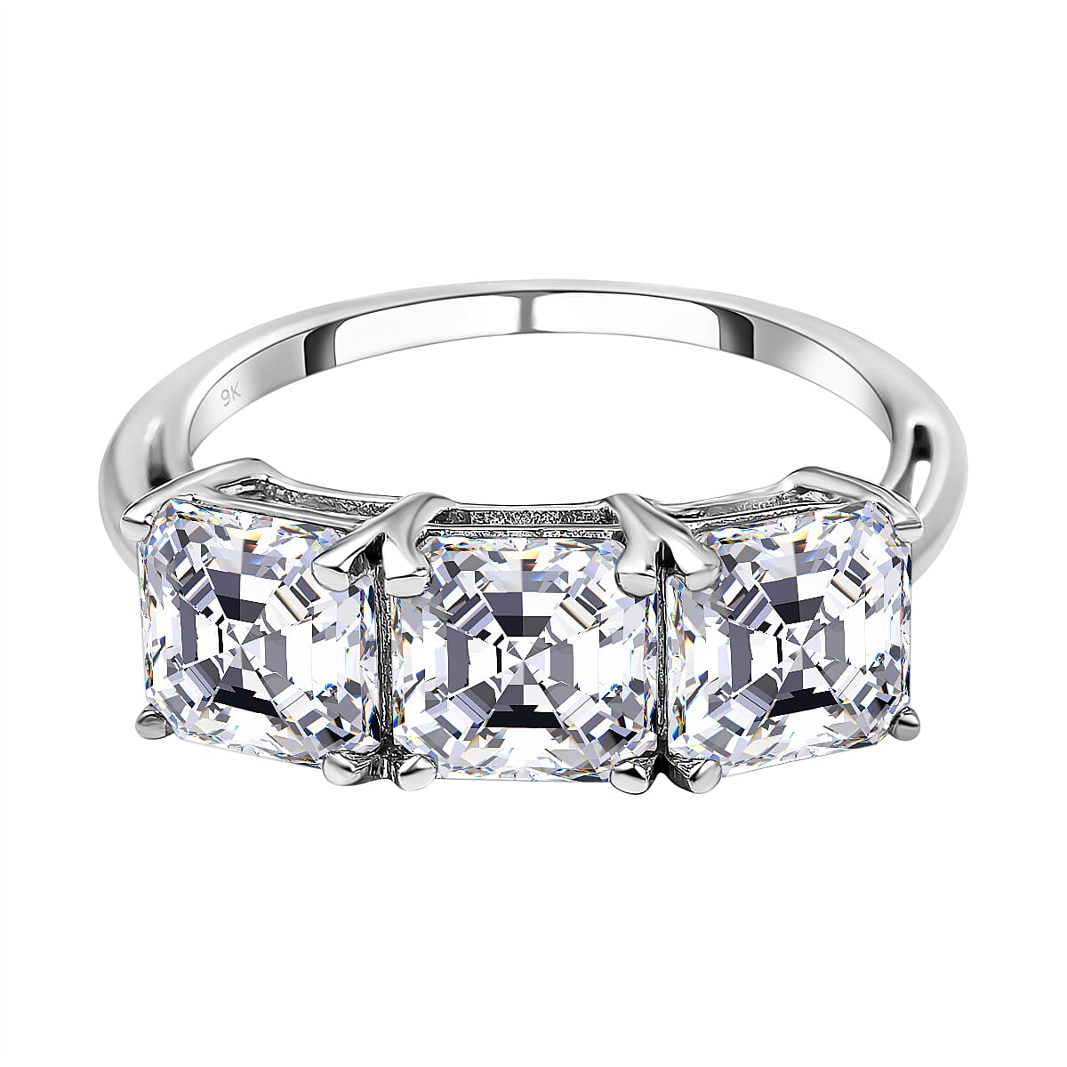 9K White Gold Moissanite 3 Stone Ring 2.88 Ct.