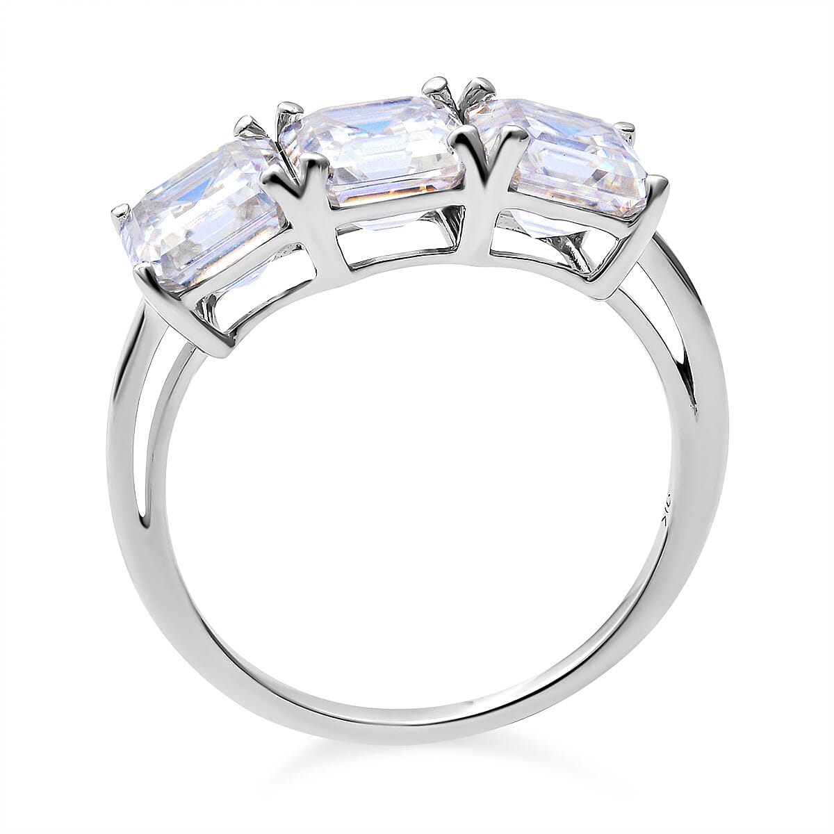 9K White Gold Moissanite 3 Stone Ring 2.88 Ct.