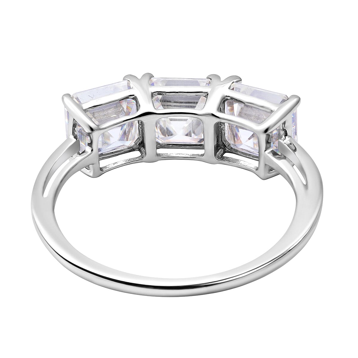9K White Gold Moissanite 3 Stone Ring 2.88 Ct.