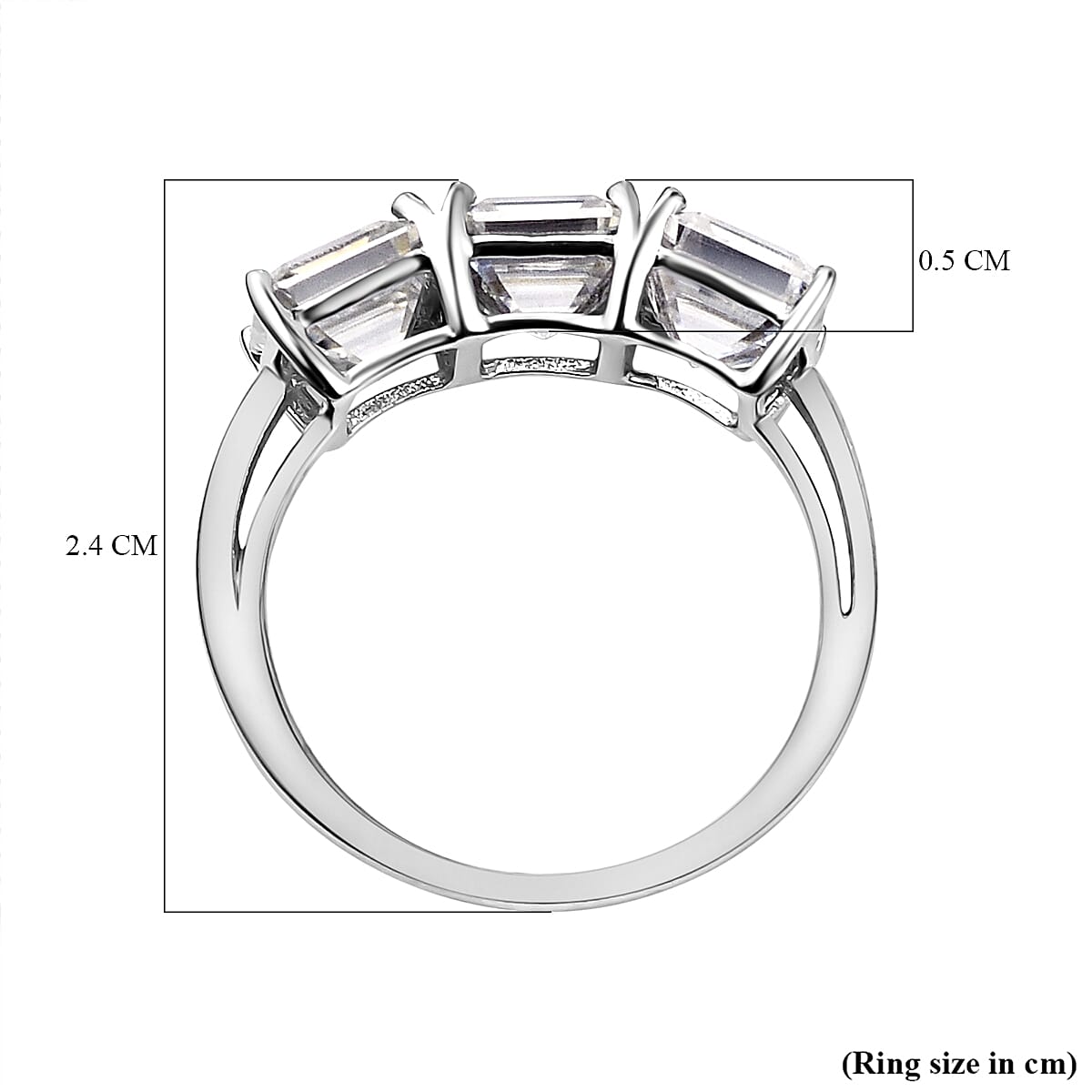 9K White Gold Moissanite 3 Stone Ring 2.88 Ct.