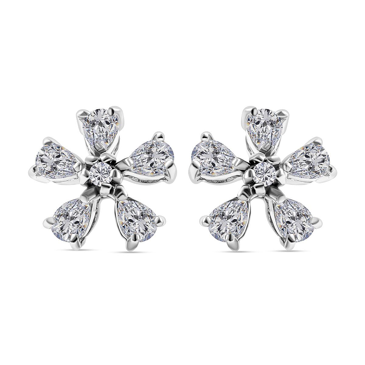 Moissanite Floral Earrings in Rhodium Overlay Sterling Silver 1.76 Ct.
