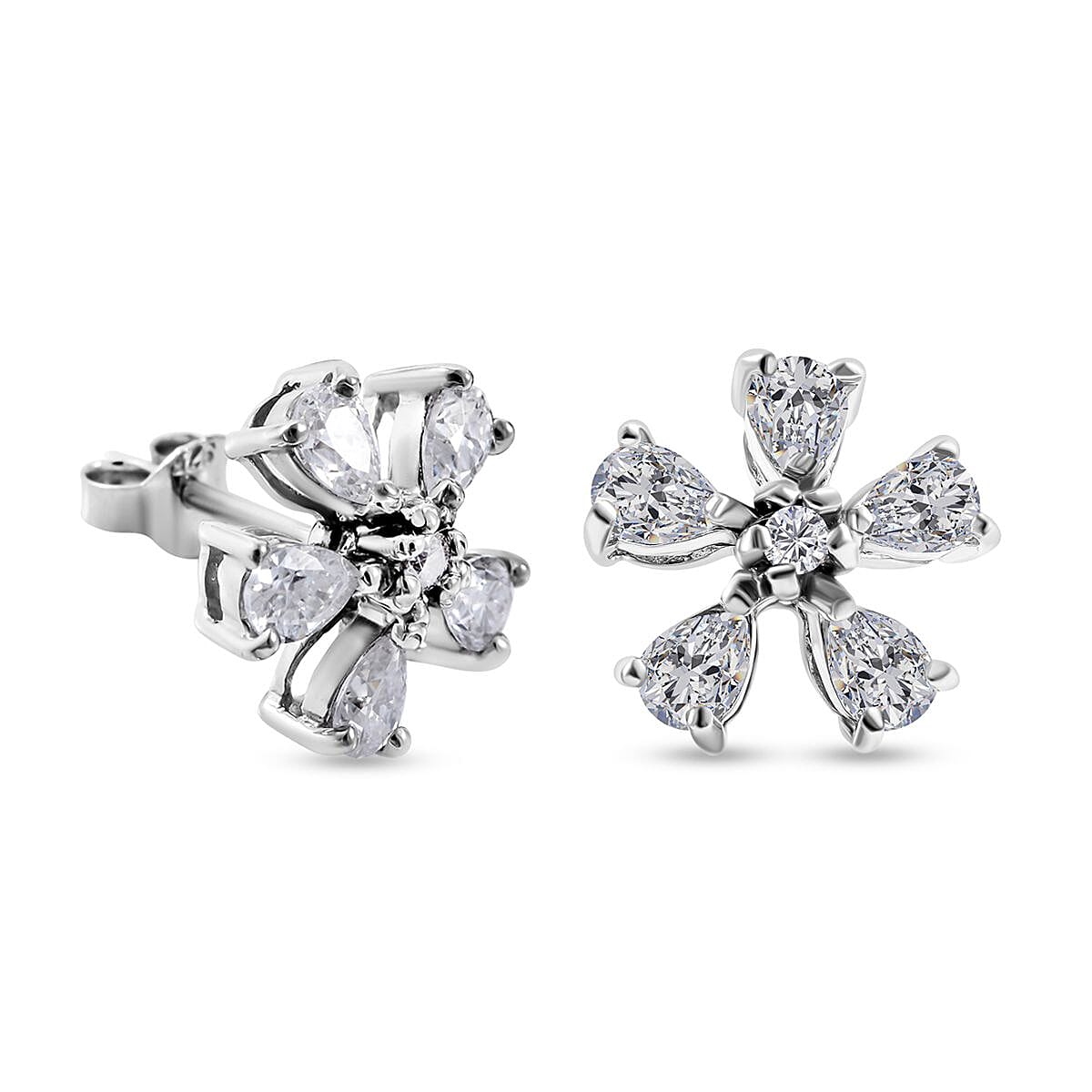 Moissanite Floral Earrings in Rhodium Overlay Sterling Silver 1.76 Ct.