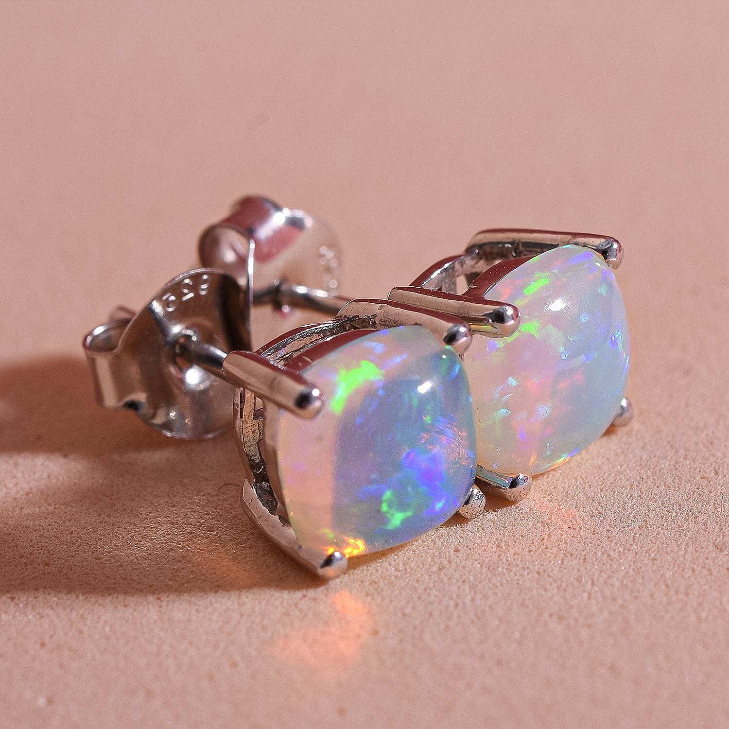 Ethiopian Welo Opal Stud Earrings in Sterling Silver 2.00 Ct