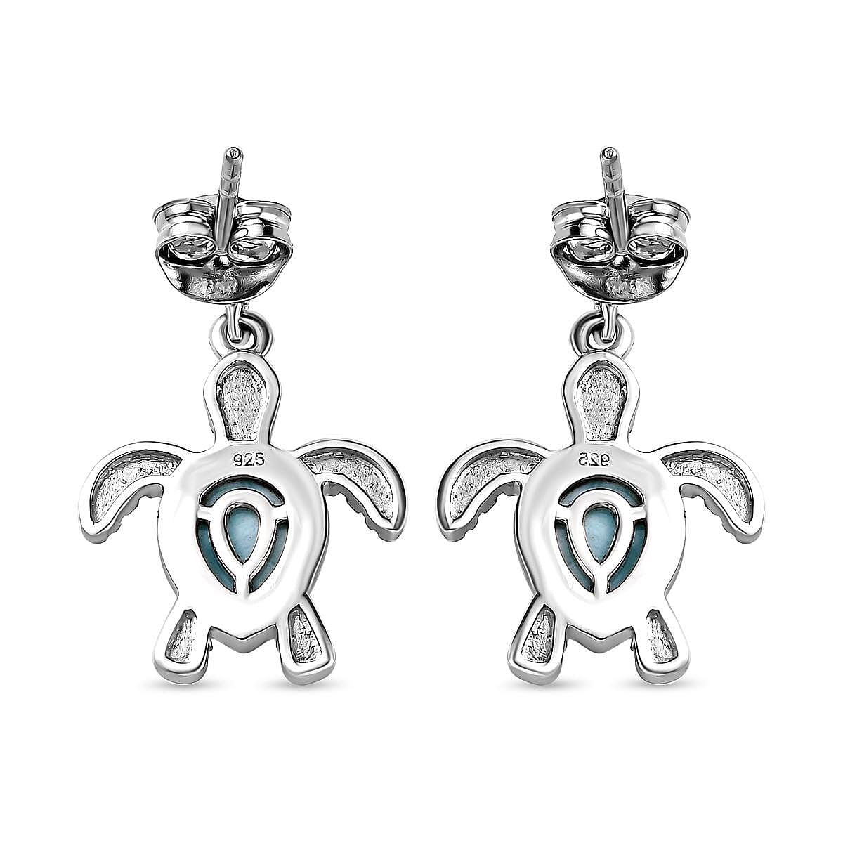 Larimar Turtle Earrings (With Push Back) in Platinum Overlay Sterling Silver 2.24 Ct.