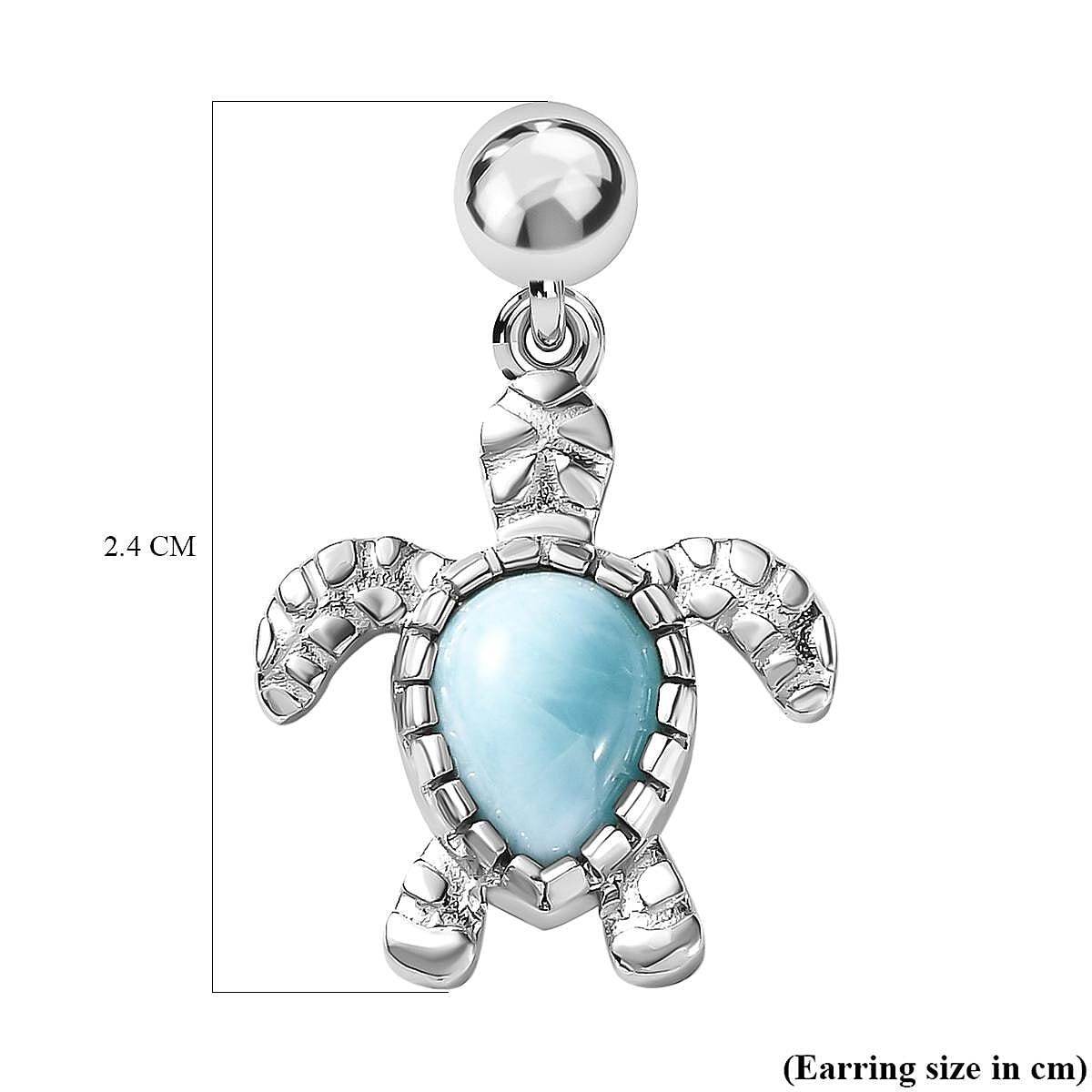 Larimar Turtle Earrings (With Push Back) in Platinum Overlay Sterling Silver 2.24 Ct.