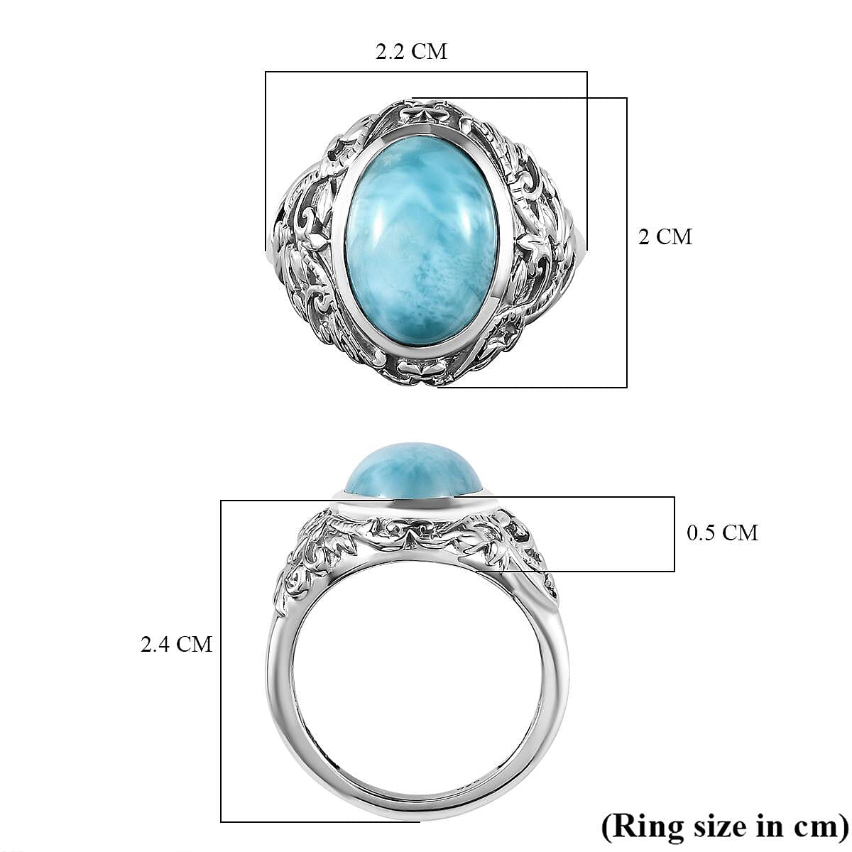 7インチF#+30 Larimar Mother of Platinum Larimar Solitaire Ring in Platinum Overlay Sterling Silver 6.30 Ct