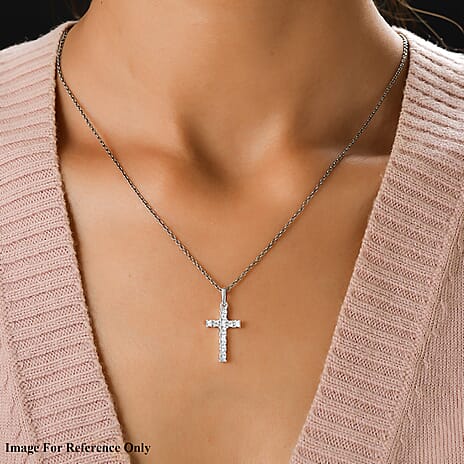 Diamond Cross Pendant in Sterling Silver