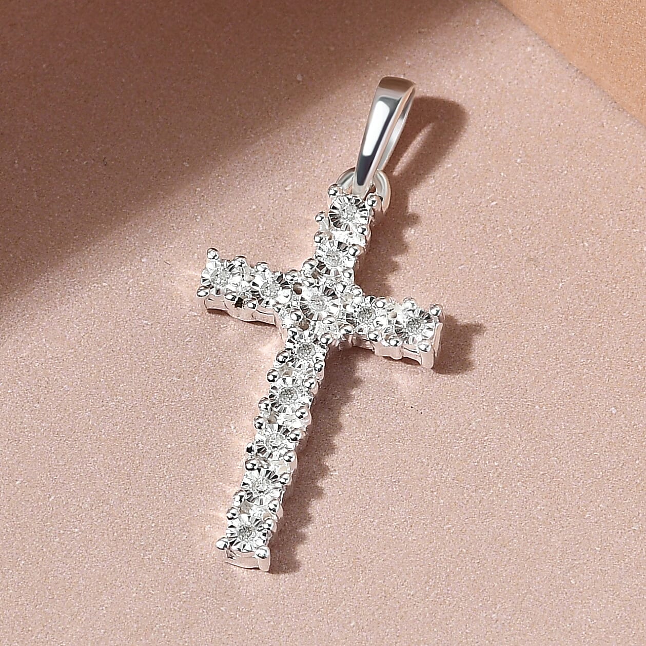 Diamond Cross Pendant in Sterling Silver