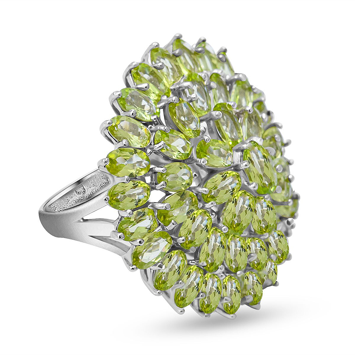 Natural Hebei Peridot Cluster Ring in Rhodium Overlay Sterling Silver 12.47 Ct, Silver Wt. 8.20 Gms.
