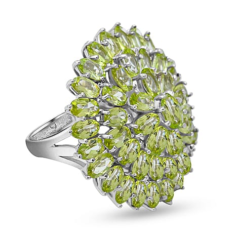 Natural Hebei Peridot Cluster Ring in Platinum Overlay Sterling Silver 12.47 Ct, Silver Wt. 8.20 Gms.
