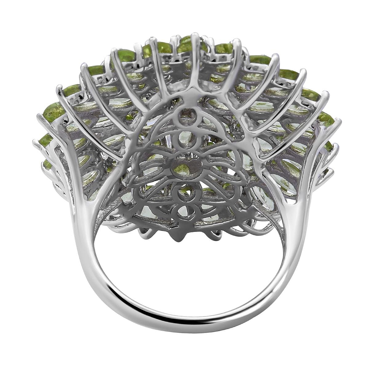 Natural Hebei Peridot Cluster Ring in Rhodium Overlay Sterling Silver 12.47 Ct, Silver Wt. 8.20 Gms.