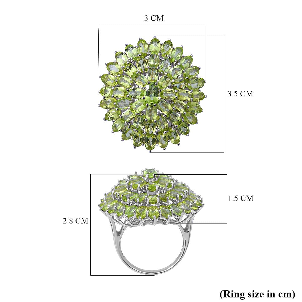 Natural Hebei Peridot Cluster Ring in Rhodium Overlay Sterling Silver 12.47 Ct, Silver Wt. 8.20 Gms.