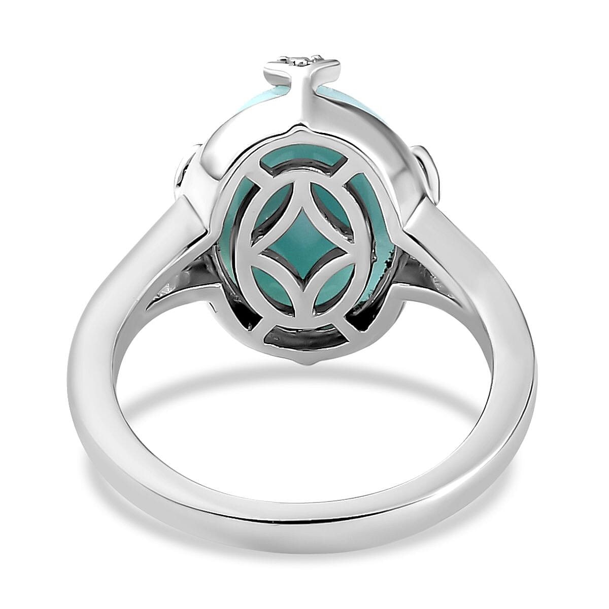 Larimar and Natural Zircon Ring in Platinum Overlay Sterling Silver 6.35 Ct.
