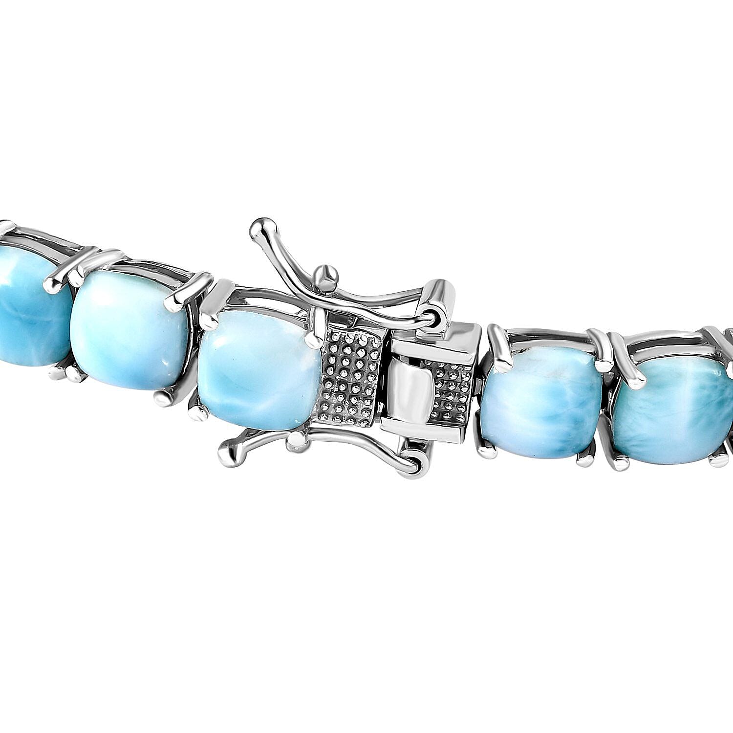 Larimar Tennis Bracelet (Size 7.5) in Platinum Overlay Sterling Silver 32.50 Ct, Silver Wt. 13.43 Gms.