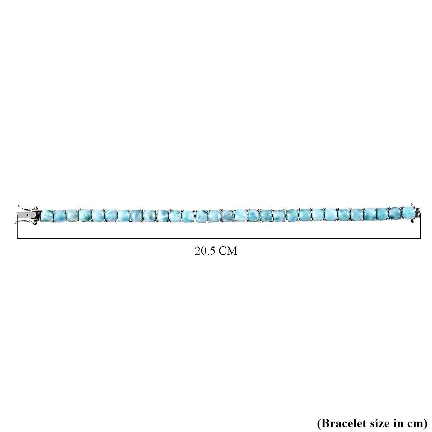 Larimar Tennis Bracelet (Size 7.5) in Platinum Overlay Sterling Silver 32.50 Ct, Silver Wt. 13.43 Gms.