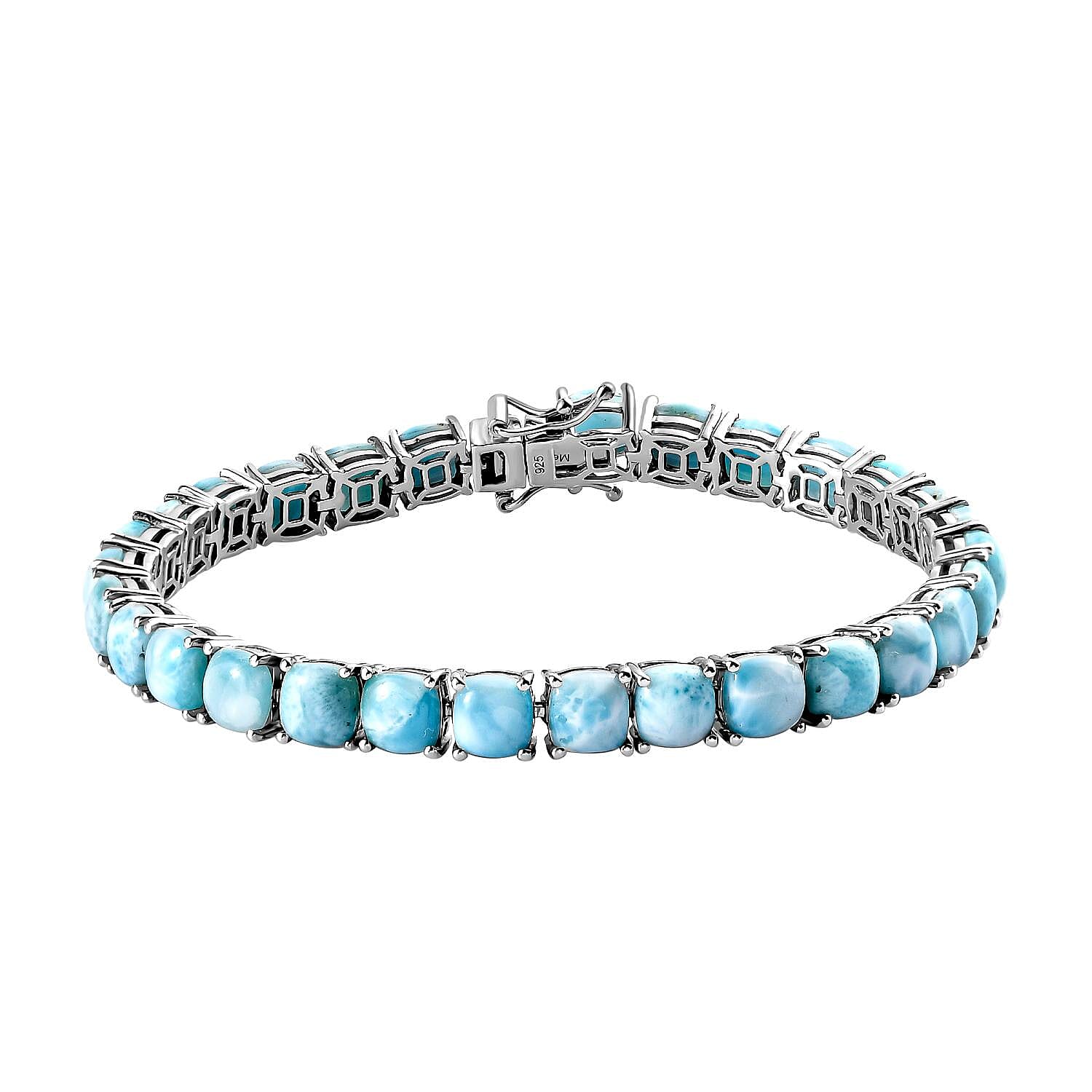 Larimar Tennis Bracelet (Size 7.5) in Platinum Overlay Sterling Silver 32.50 Ct, Silver Wt. 13.43 Gms.