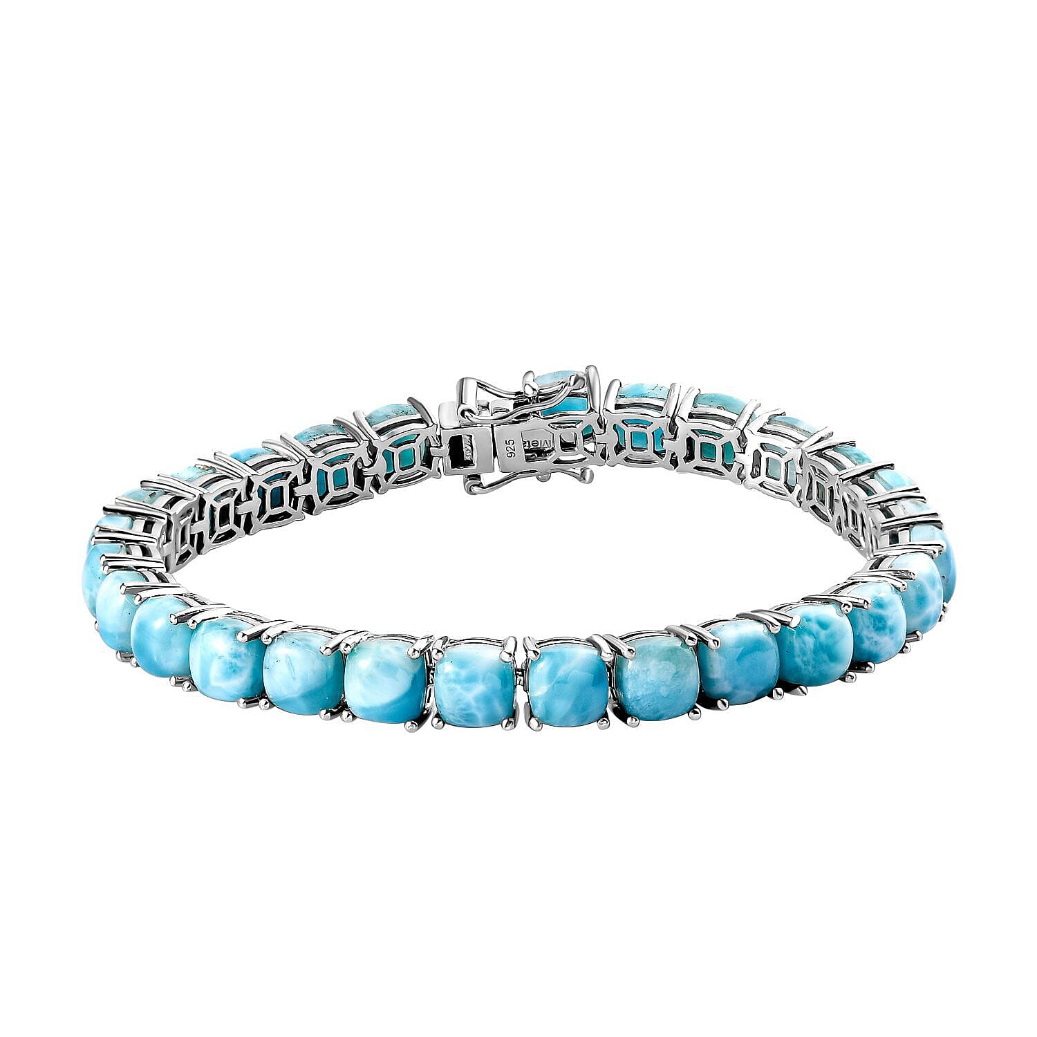 Larimar Tennis Bracelet (Size - 7) in Platinum Overlay Sterling Silver 30.00 Ct, Silver Wt. 11.64 Gms.