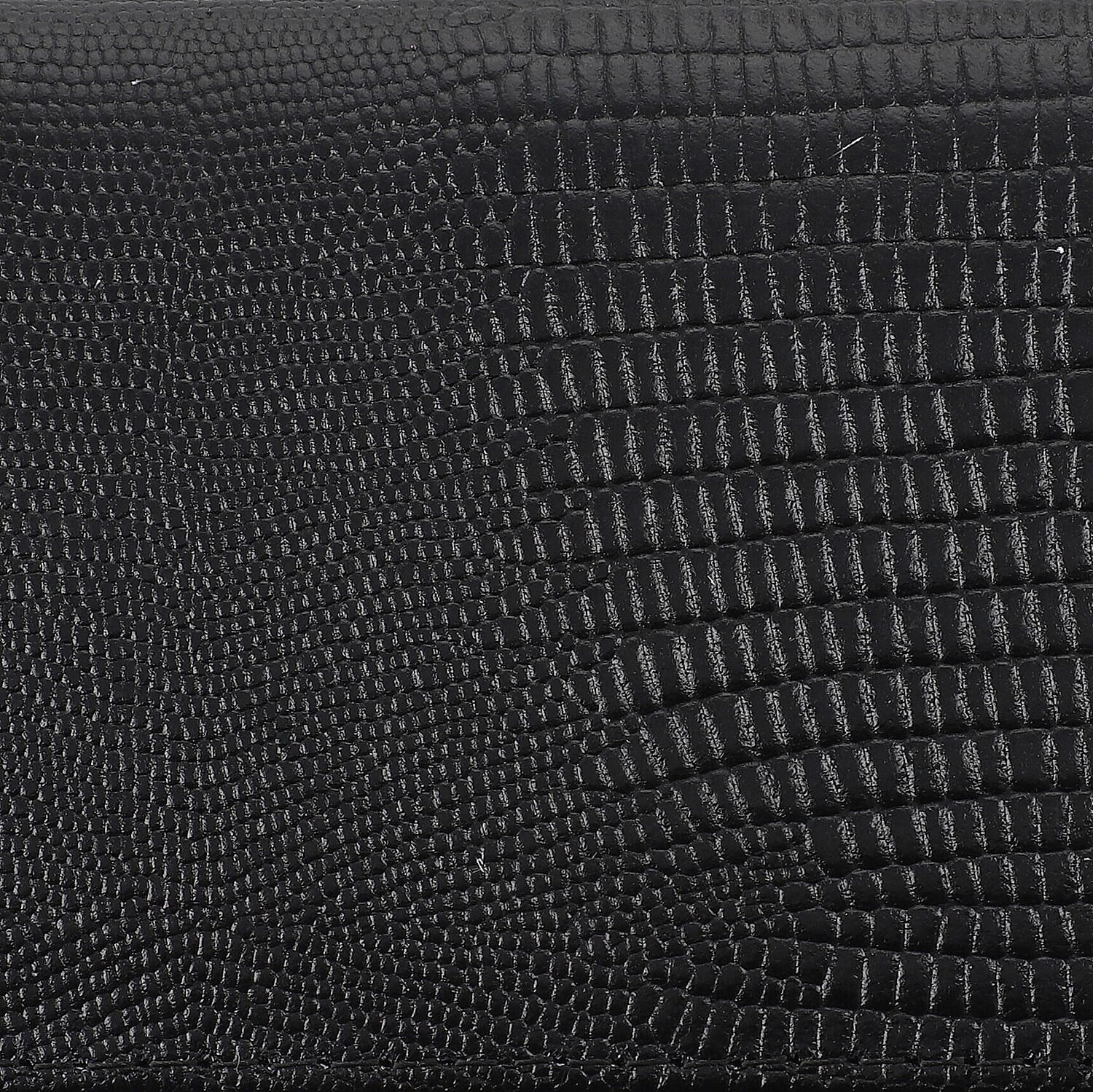 Genuine Leather Lizard Embossed Pattern Womens Rfid Protected Wallet - Black