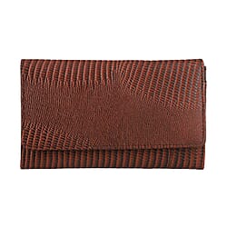 Genuine Leather Lizard Embossed Pattern Womens Rfid Protected Wallet - Black