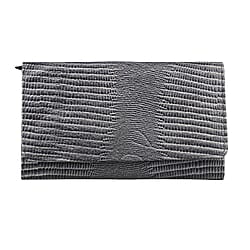 Genuine Leather Lizard Embossed Pattern Womens Rfid Protected Wallet - Black