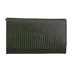 Genuine Leather Lizard Embossed Pattern Womens Rfid Protected Wallet - Black