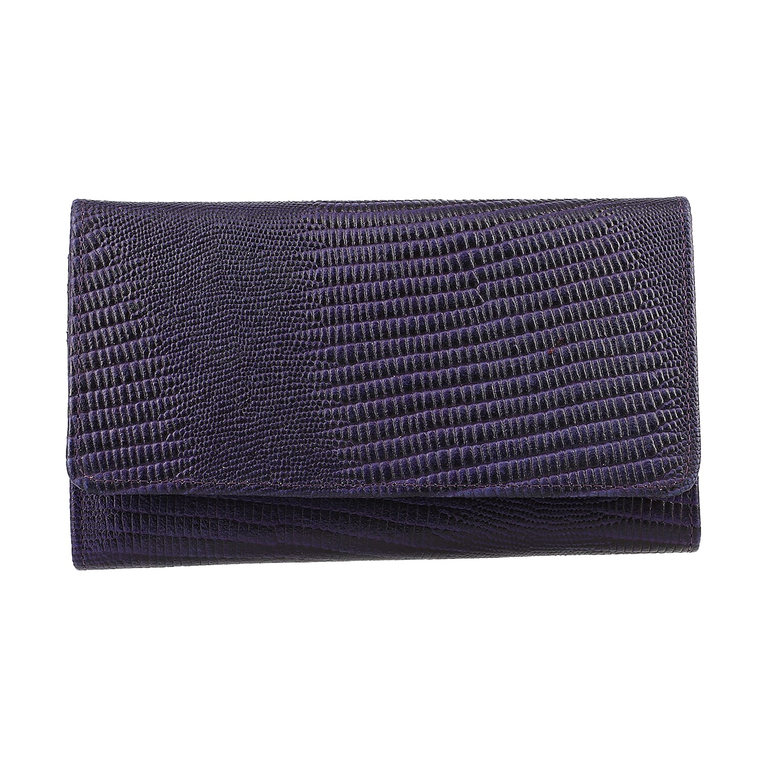 100% Genuine Leather Lizard Embossed Womens RFID Protected Wallet (Size 18x10 Cm) - Purple
